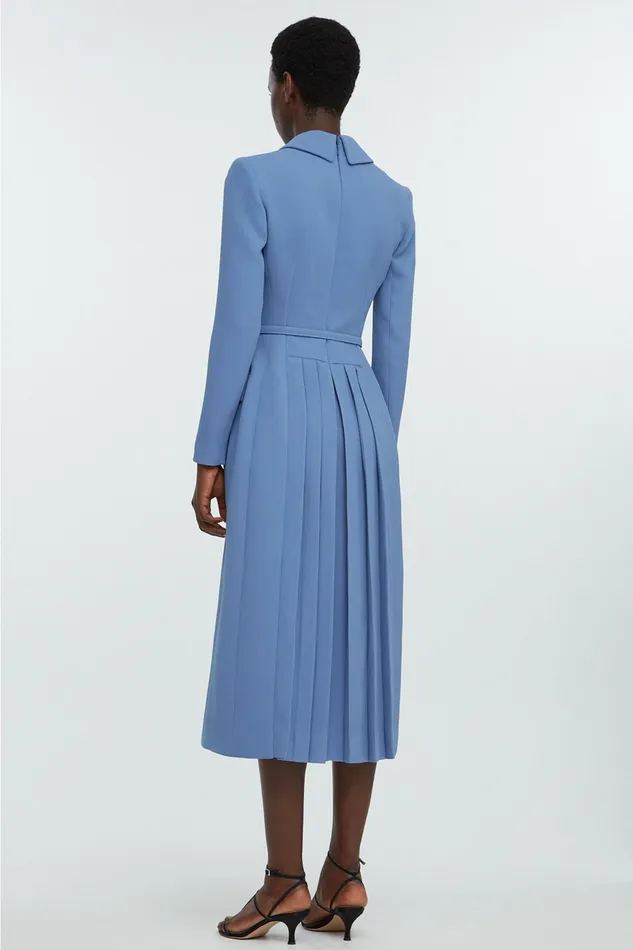 Emilia Wickstead Kalonice Wrap Coat Dress Indigo Double Crepe Women Dresses