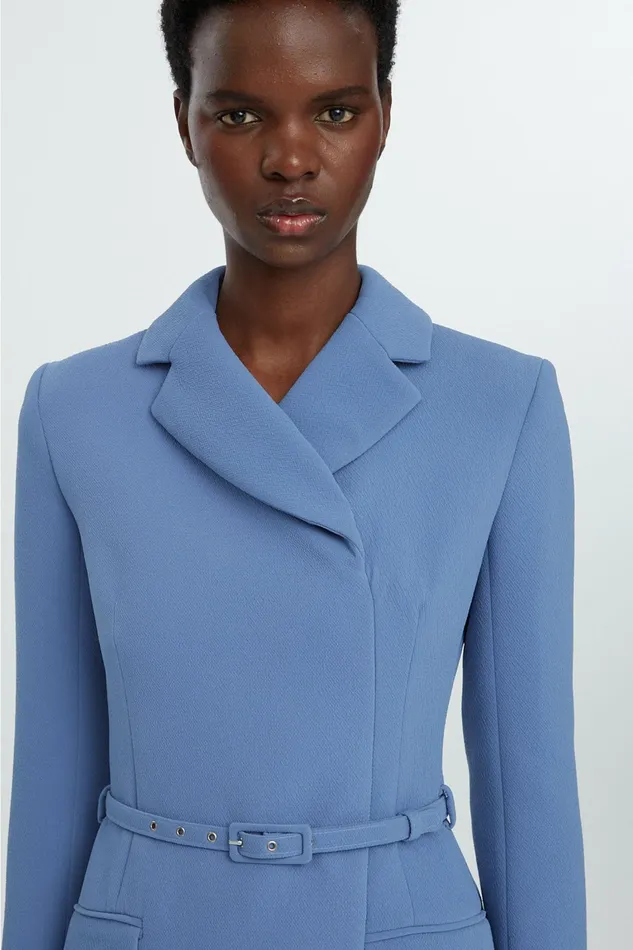 Emilia Wickstead Kalonice Wrap Coat Dress Indigo Double Crepe Women Dresses