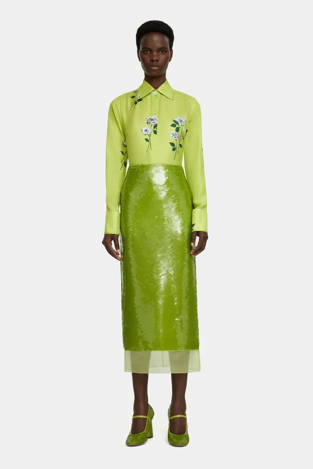 Emilia Wickstead Kazu Skirt In Green Jelly Sequins Women Skirts