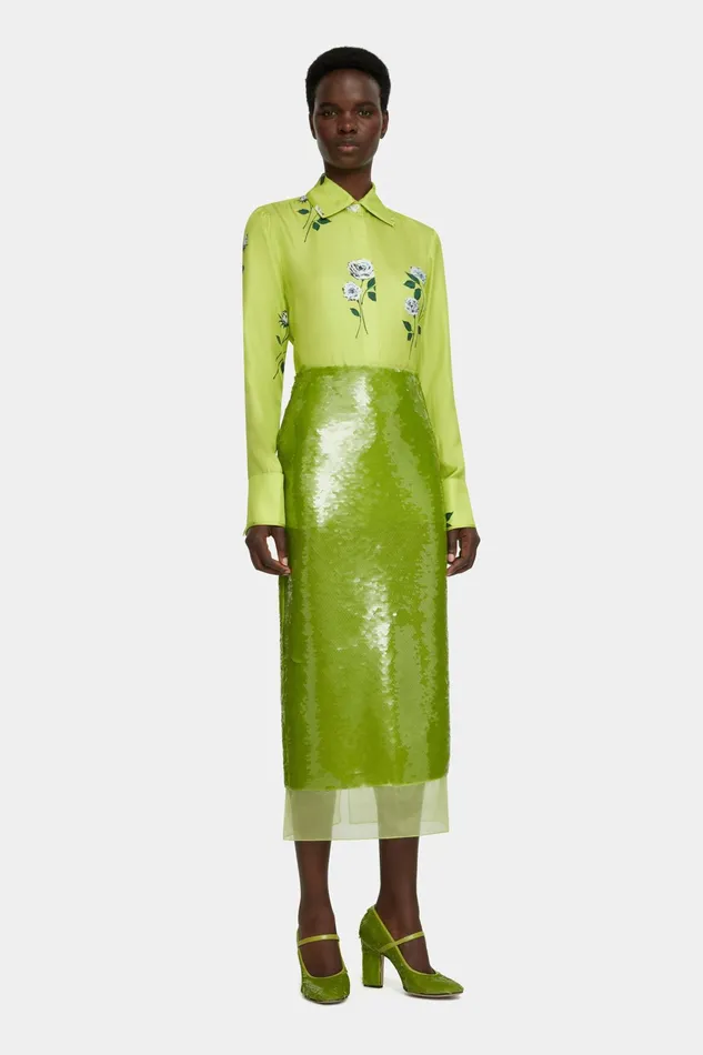 Emilia Wickstead Kazu Skirt In Green Jelly Sequins Women Skirts