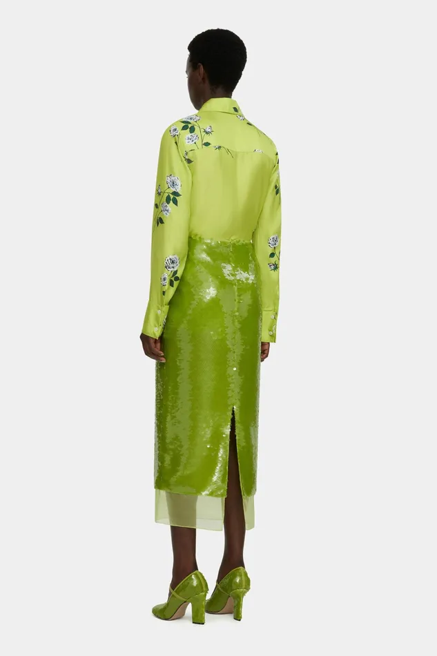 Emilia Wickstead Kazu Skirt In Green Jelly Sequins Women Skirts