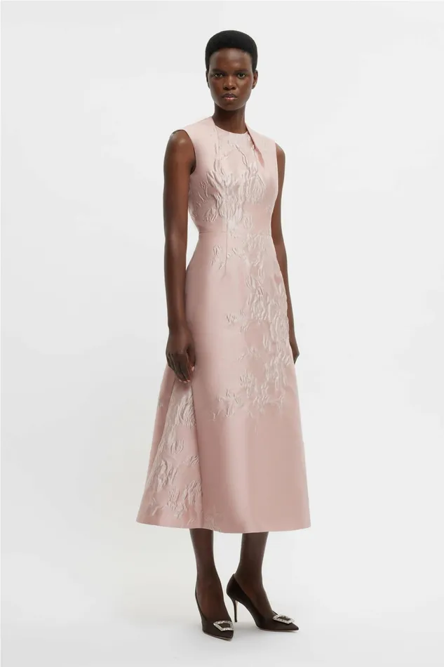 Emilia Wickstead Kissa Dress In Pink Graphic Rose Jacquard Women Dresses