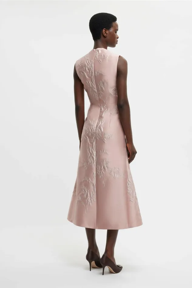Emilia Wickstead Kissa Dress In Pink Graphic Rose Jacquard Women Dresses