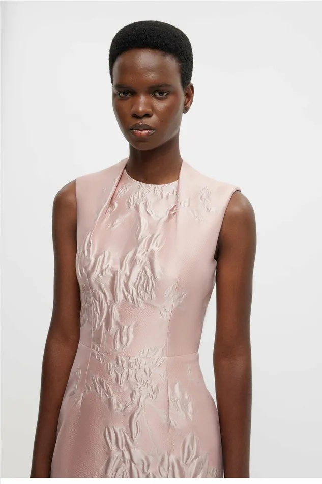 Emilia Wickstead Kissa Dress In Pink Graphic Rose Jacquard Women Dresses