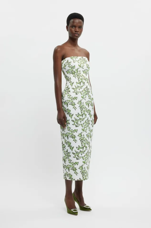 Emilia Wickstead Leila Dress In Blue Roses On White Taffeta Faille Women Dresses Emilia Wickstead Leila Dress In Blue Roses On White Taffeta Faille Women Dresses