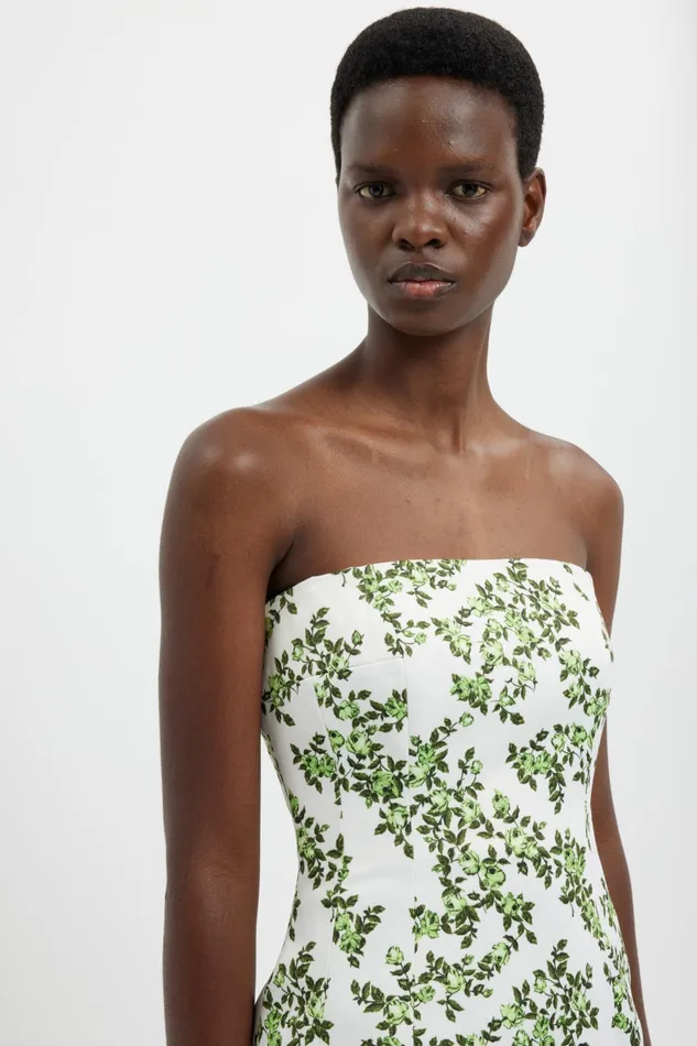 Emilia Wickstead Leila Dress In Blue Roses On White Taffeta Faille Women Dresses Emilia Wickstead Leila Dress In Blue Roses On White Taffeta Faille Women Dresses