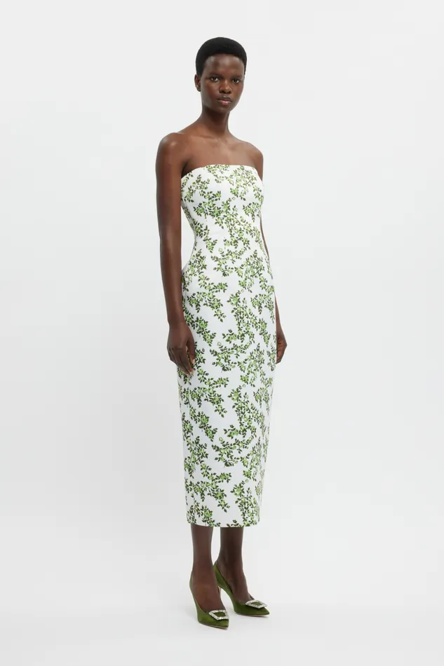 Emilia Wickstead Leila Dress In Blue Roses On White Taffeta Faille Women Dresses Emilia Wickstead Leila Dress In Blue Roses On White Taffeta Faille Women Dresses