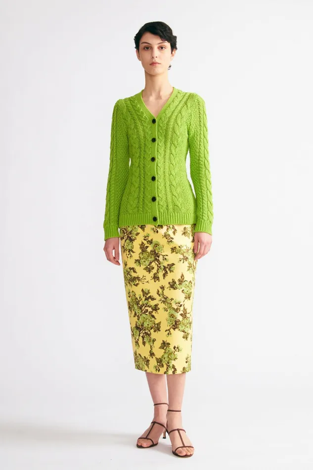 Emilia Wickstead Lorelei Skirt In Green Centifolia Rose Floral Print Taffeta Faille Women Skirts