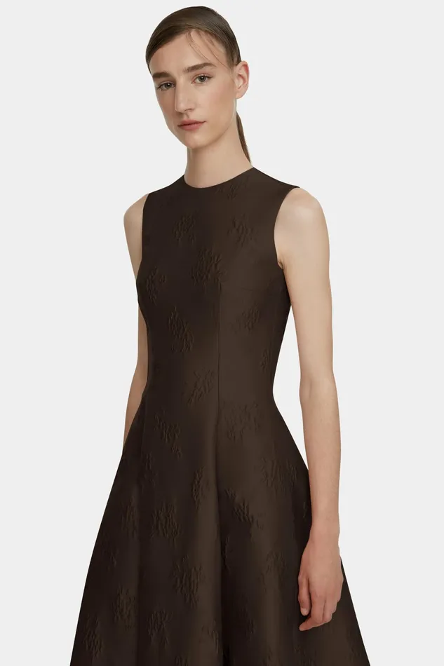 Emilia Wickstead Mara Dark Brown Ditsy Floral Jacquard Dress Women Dresses