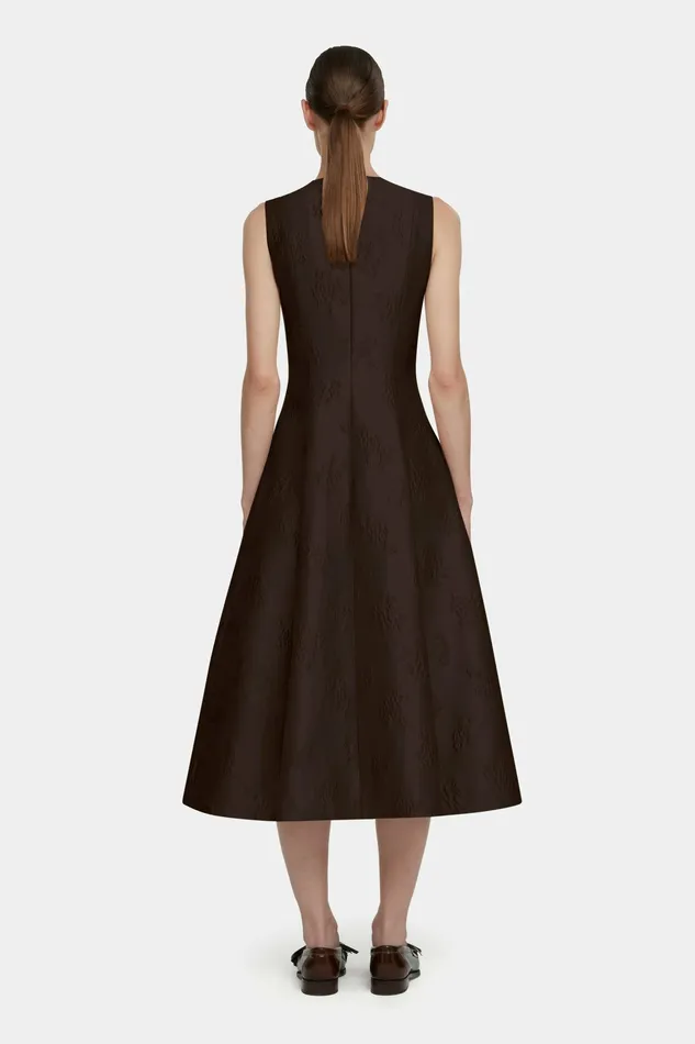 Emilia Wickstead Mara Dark Brown Ditsy Floral Jacquard Dress Women Dresses