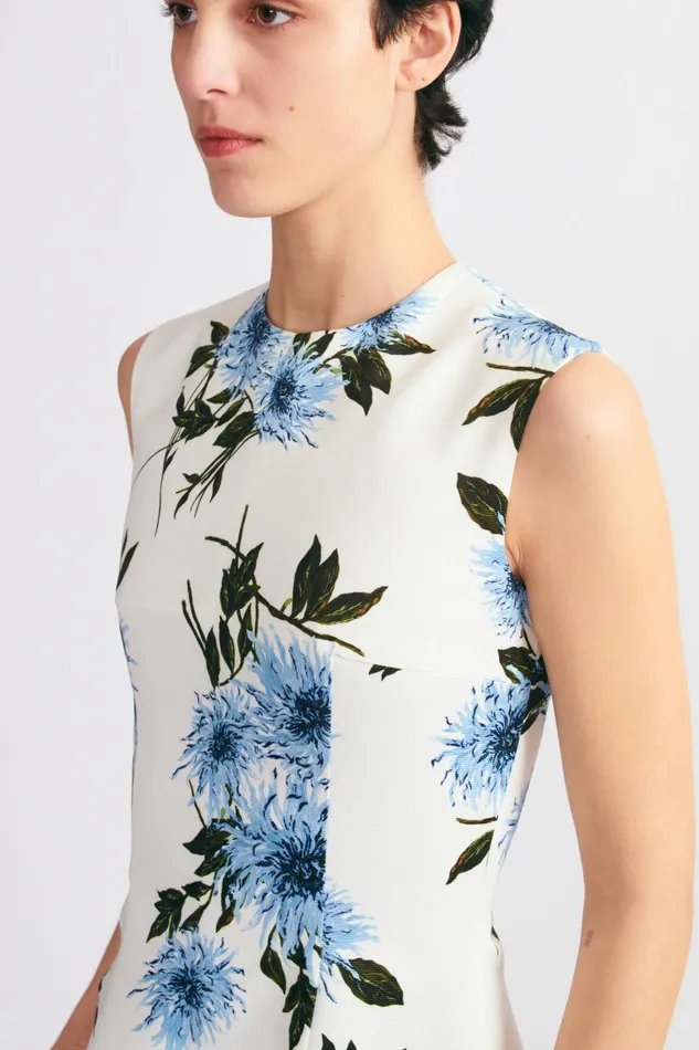 Emilia Wickstead Mara Dress Blue Dahlia Floral Print Taffeta Faille Women Dresses Emilia Wickstead Mara Dress Blue Dahlia Floral Print Taffeta Faille Women Dresses