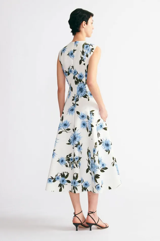Emilia Wickstead Mara Dress Blue Dahlia Floral Print Taffeta Faille Women Dresses Emilia Wickstead Mara Dress Blue Dahlia Floral Print Taffeta Faille Women Dresses