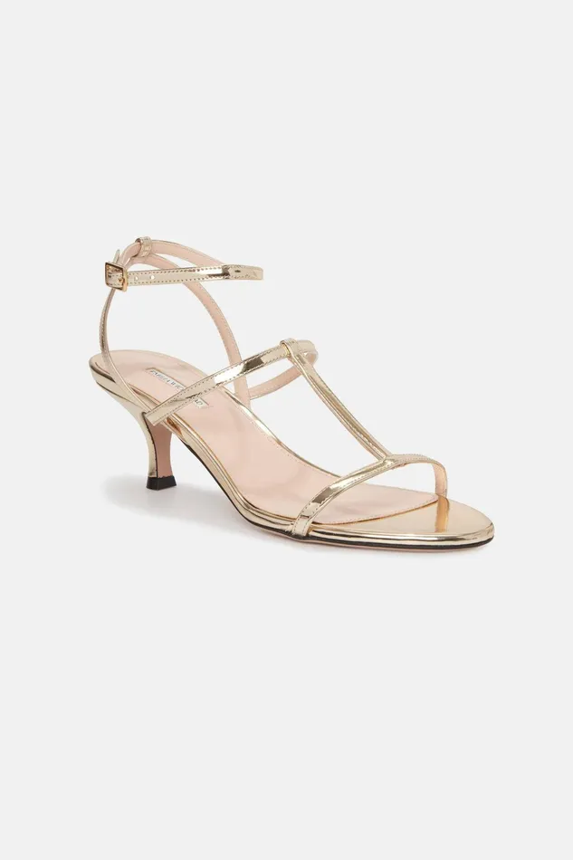 Emilia Wickstead Novie Kitten Heel In Gold Metallic Patent Women Shoes