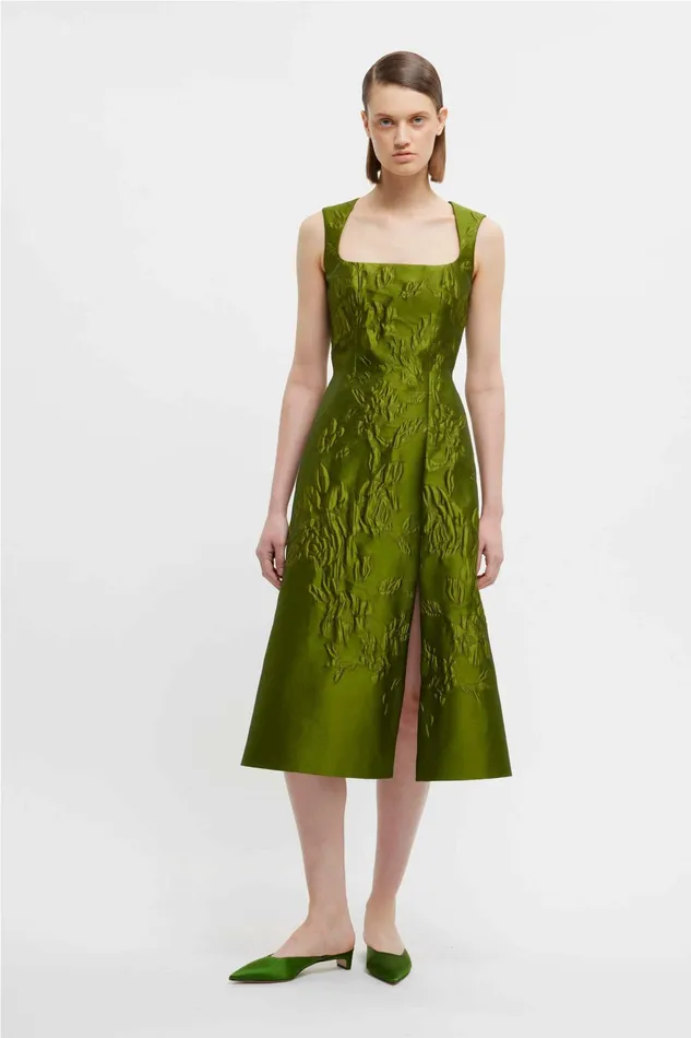 Emilia Wickstead Pinah Dress In Green Graphic Rose Jacquard Women Dresses