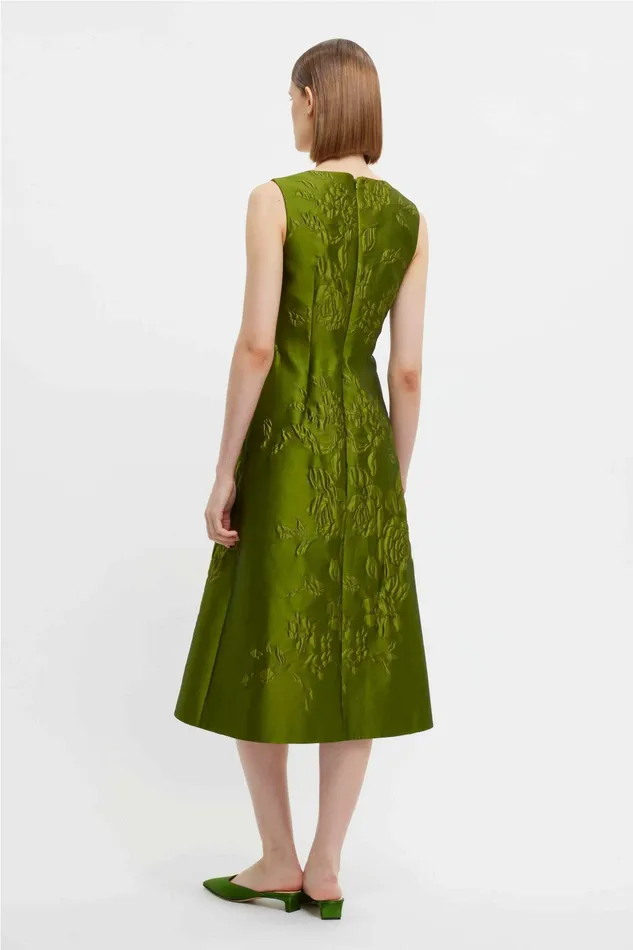 Emilia Wickstead Pinah Dress In Green Graphic Rose Jacquard Women Dresses