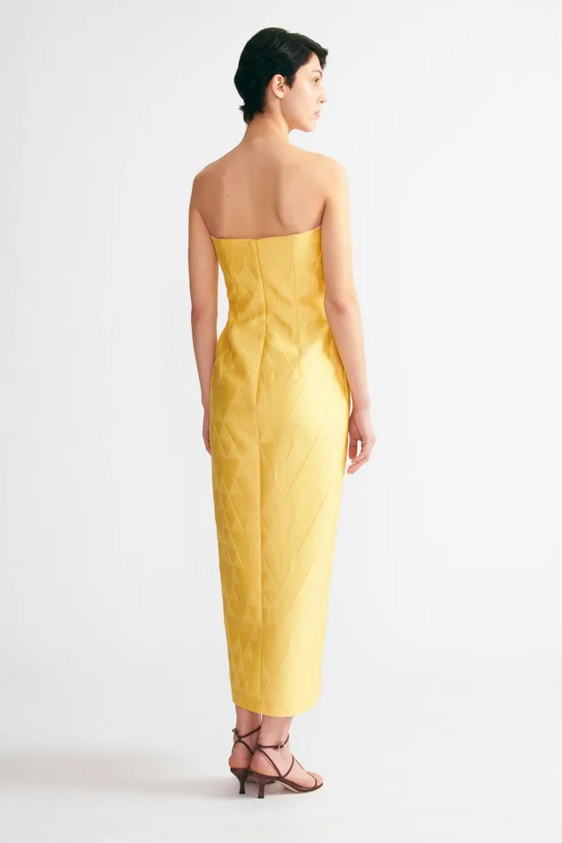 Emilia Wickstead Pola Strapless Dress In Lemon Embossed Cloque Women Dresses Emilia Wickstead Pola Strapless Dress In Lemon Embossed Cloque Women Dresses