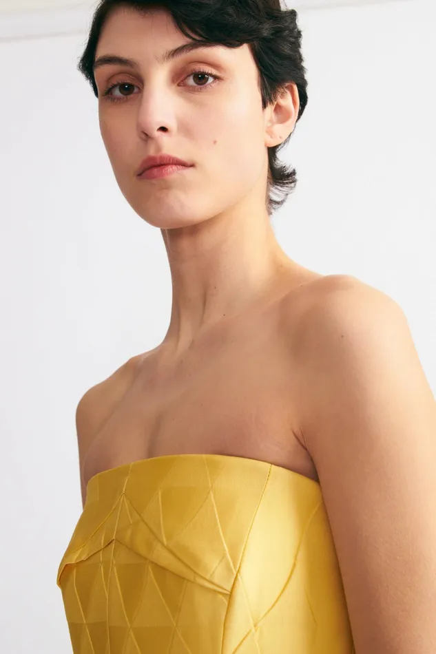 Emilia Wickstead Pola Strapless Dress In Lemon Embossed Cloque Women Dresses Emilia Wickstead Pola Strapless Dress In Lemon Embossed Cloque Women Dresses