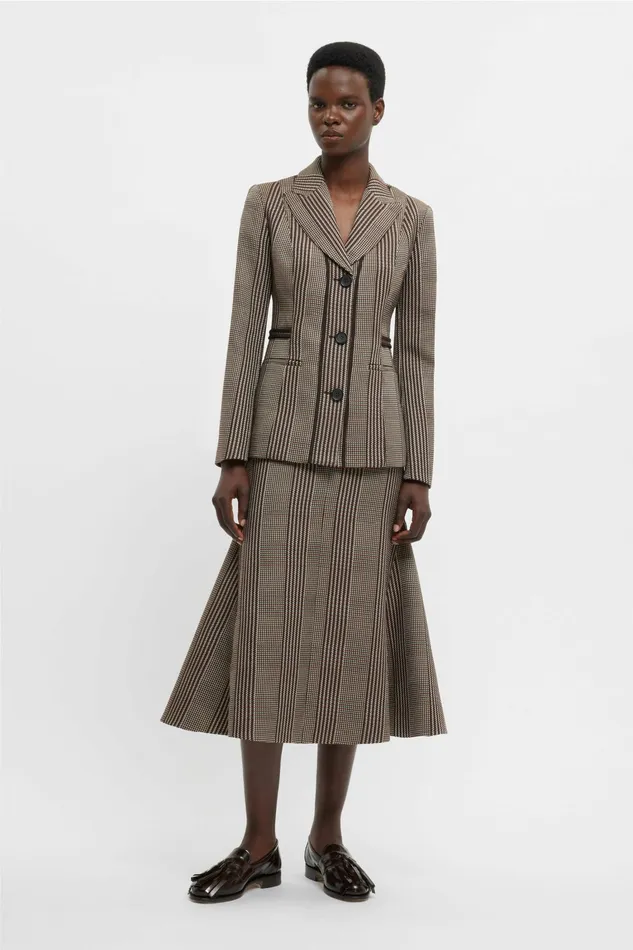 Emilia Wickstead Queenie Skirt In Rust Prince Of Wales Check Women Skirts
