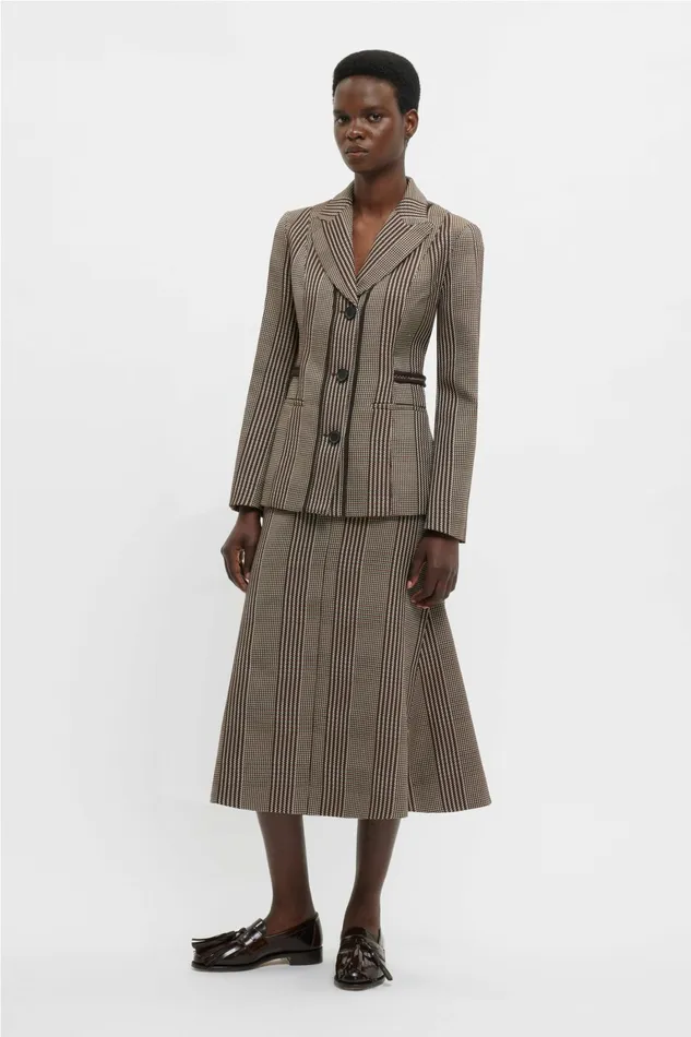 Emilia Wickstead Queenie Skirt In Rust Prince Of Wales Check Women Skirts