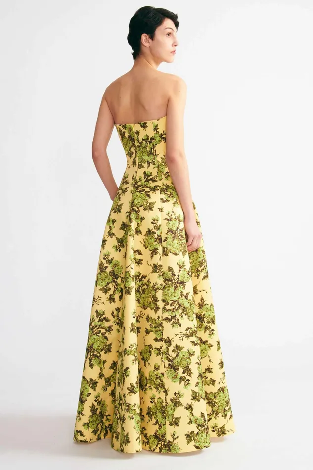 Emilia Wickstead Ragna Gown Green Rose Floral Print Taffeta Faille Women Gowns Emilia Wickstead Ragna Gown Green Rose Floral Print Taffeta Faille Women Gowns