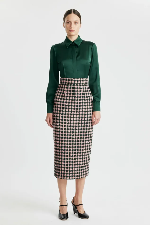 Emilia Wickstead Ravanne Emerald Green Satin Shirt Women Shirts and Tops