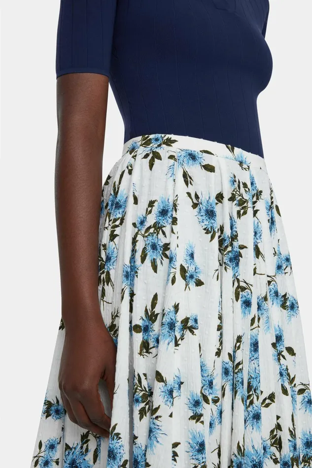 Emilia Wickstead Rhea Skirt In Blue Dahlia Floral Print Cotton Women Skirts