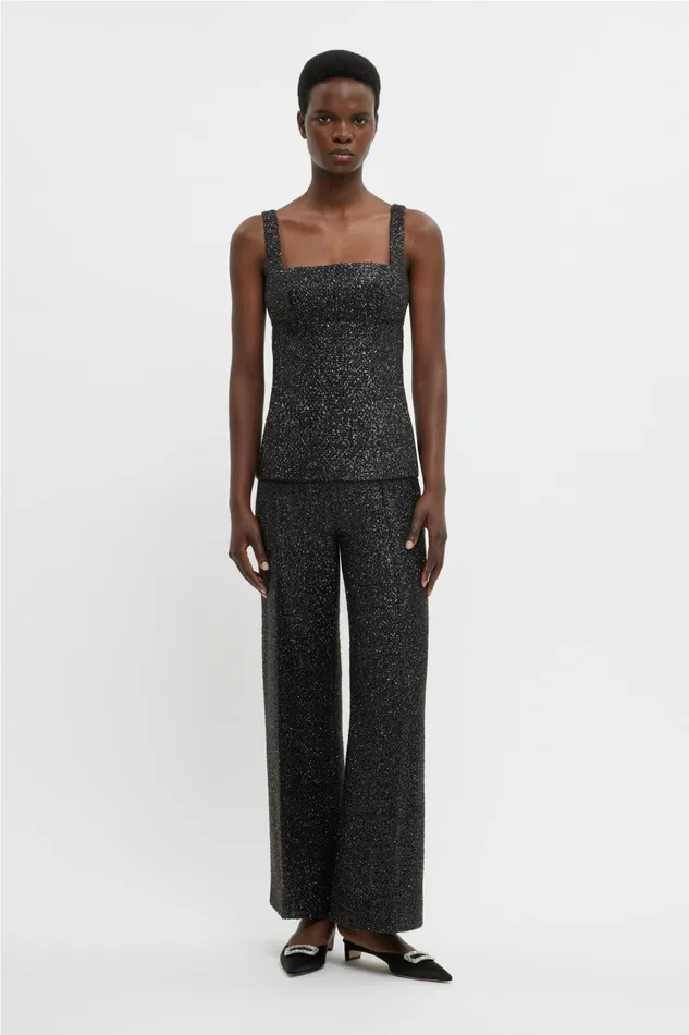 Emilia Wickstead Trixie Top In Black Disco Tweed Women Shirts and Tops