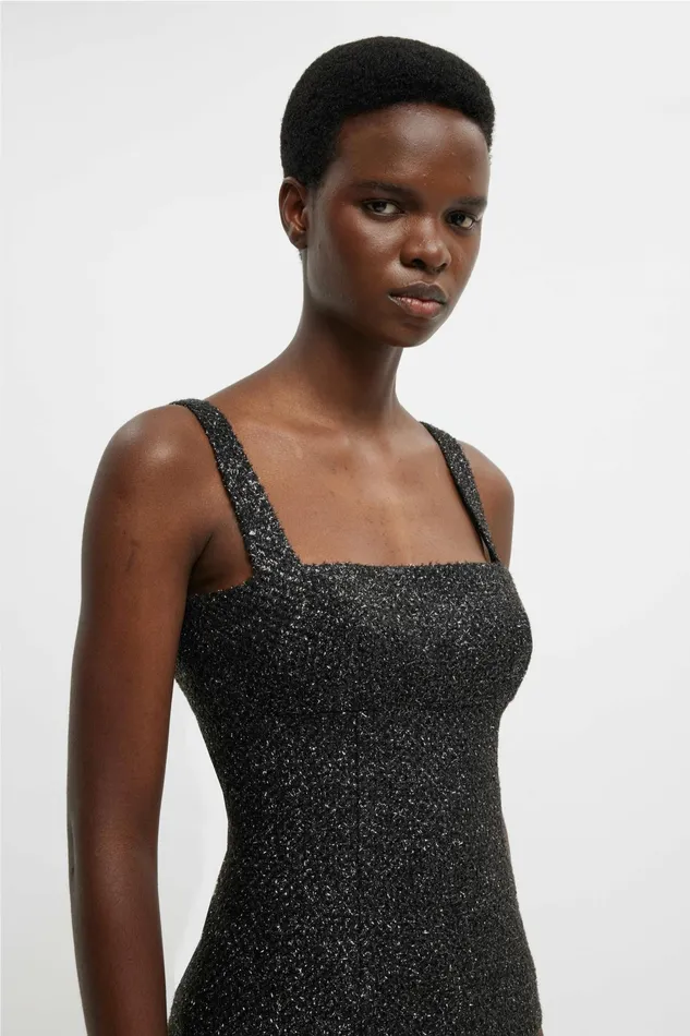 Emilia Wickstead Trixie Top In Black Disco Tweed Women Shirts and Tops