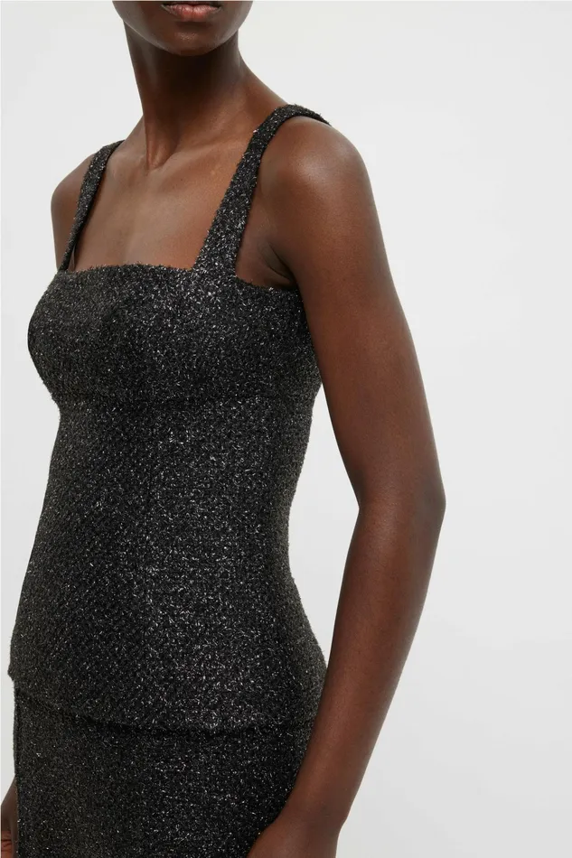 Emilia Wickstead Trixie Top In Black Disco Tweed Women Shirts and Tops