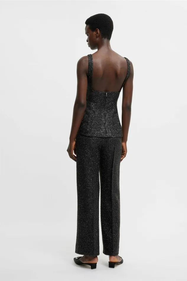 Emilia Wickstead Trixie Top In Black Disco Tweed Women Shirts and Tops