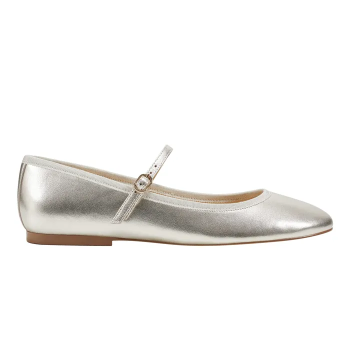 Espina Ballet Flat Platino Leather Loafers and Flats Marc Fisher Women