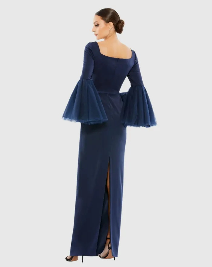 Evening Gowns Flounce Sleeve Square Neck Column Gown Navy 8211 Mac Duggal Women Evening Gowns Flounce Sleeve Square Neck Column Gown Navy 8211 Mac Duggal Women
