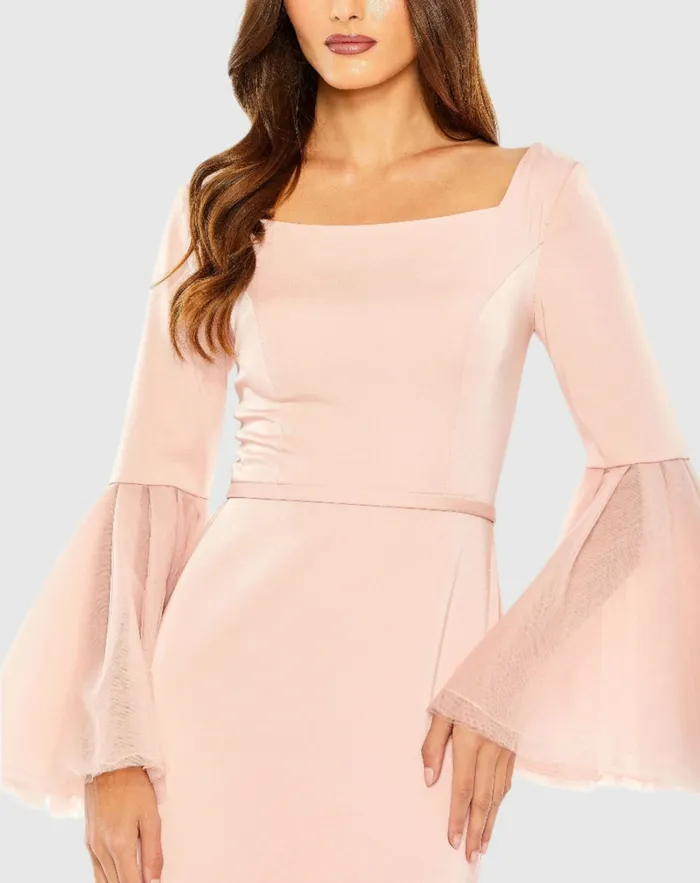 Evening Gowns Flounce Sleeve Square Neck Column Gown Navy 8211 Mac Duggal Women Evening Gowns Flounce Sleeve Square Neck Column Gown Navy 8211 Mac Duggal Women