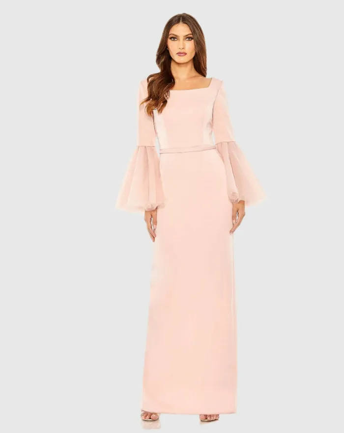 Evening Gowns Flounce Sleeve Square Neck Column Gown Navy 8211 Mac Duggal Women Evening Gowns Flounce Sleeve Square Neck Column Gown Navy 8211 Mac Duggal Women