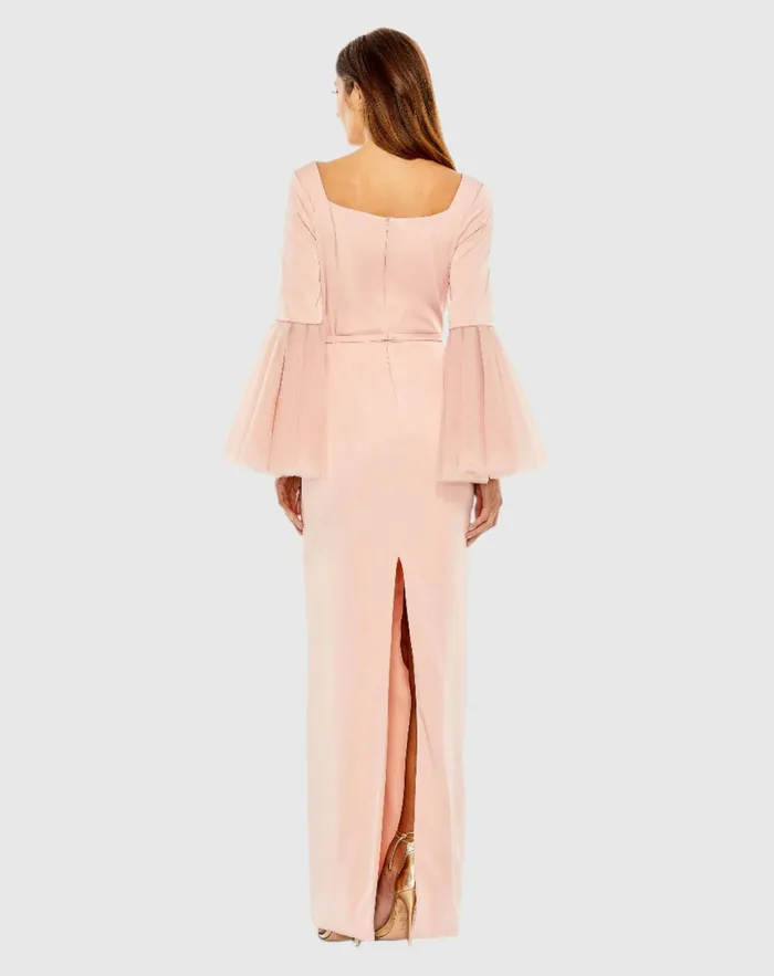 Evening Gowns Flounce Sleeve Square Neck Column Gown Navy 8211 Mac Duggal Women Evening Gowns Flounce Sleeve Square Neck Column Gown Navy 8211 Mac Duggal Women