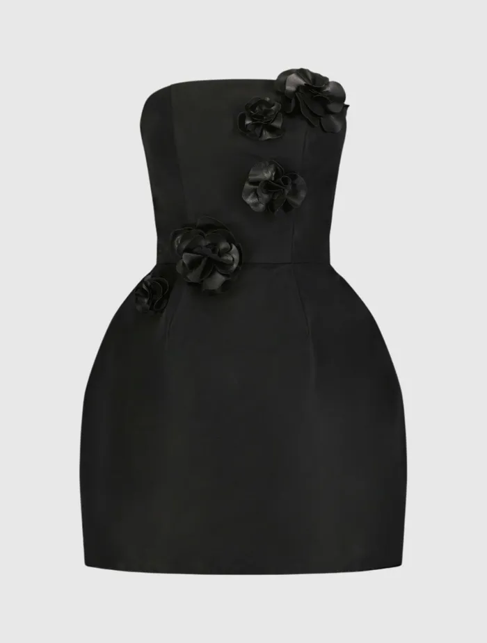 Every Day Dresses Faille Strapless Mini Dress With 3D Flower Details Black 8211 Mac Duggal Women