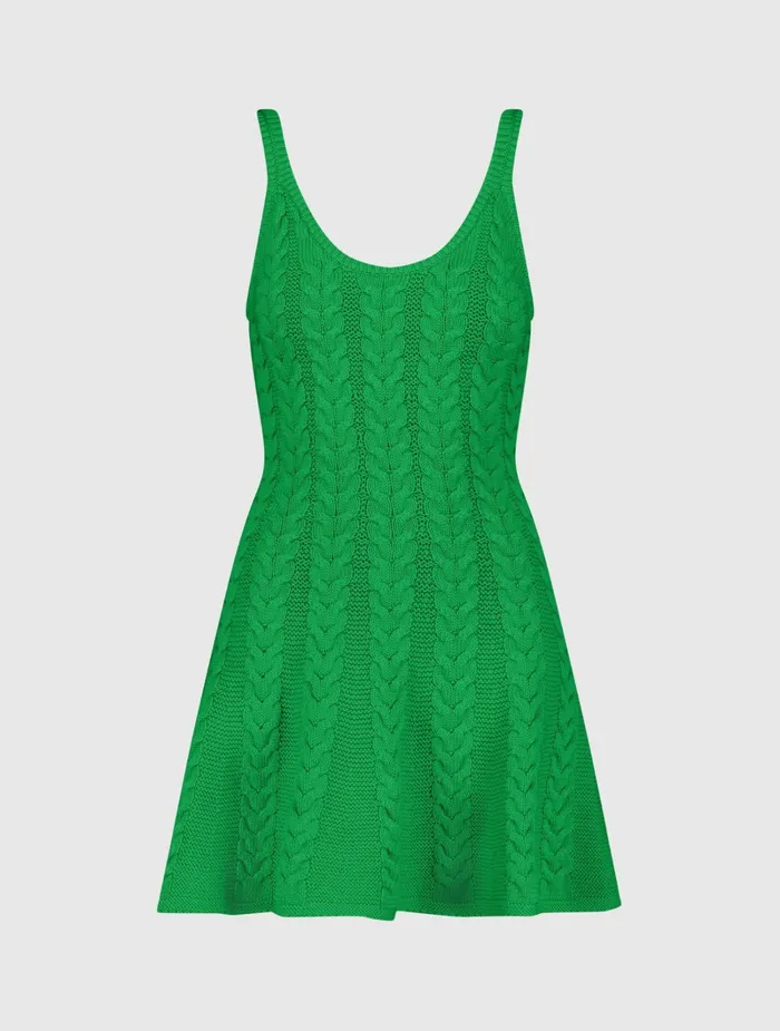 Every Day Dresses Green Sleeveless Cable Knit Fit and Flare Mini Tank Dress Spring Green Mac Duggal Women