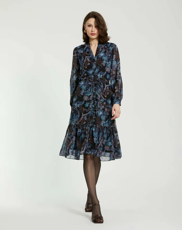 Every Day Dresses Mac Duggal Women Lurex Chiffon Bishop Sleeve Button Up Midi Dress Black Multi Every Day Dresses Mac Duggal Women Lurex Chiffon Bishop Sleeve Button Up Midi Dress Black Multi