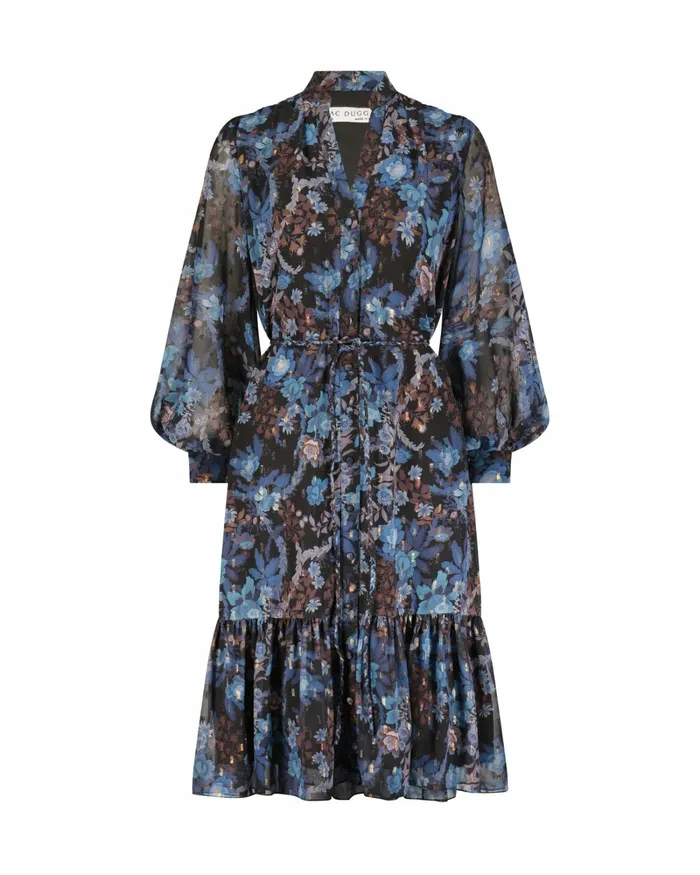 Every Day Dresses Mac Duggal Women Lurex Chiffon Bishop Sleeve Button Up Midi Dress Black Multi