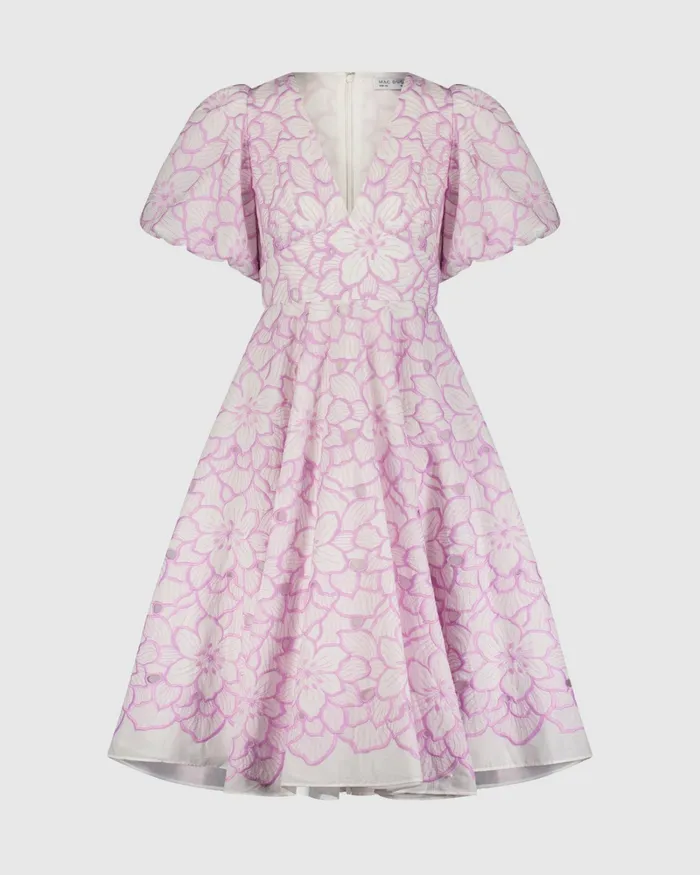 Every Day Dresses Women Mac Duggal Embroidered Floral Puff Sleeve Dress Orchid White