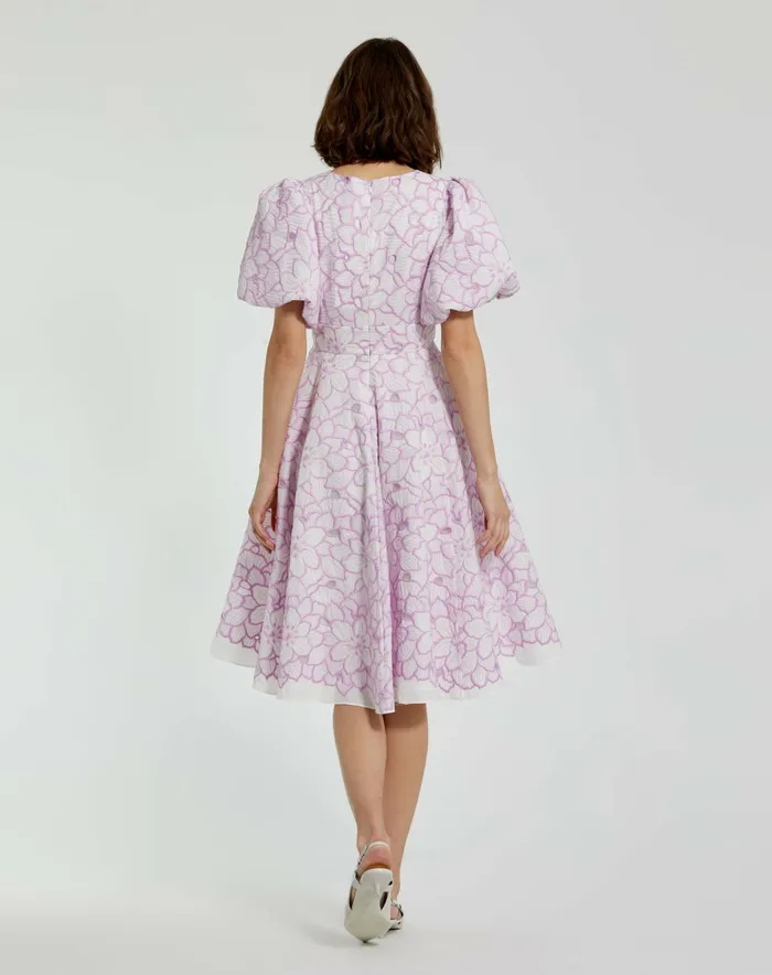 Every Day Dresses Women Mac Duggal Embroidered Floral Puff Sleeve Dress Orchid White