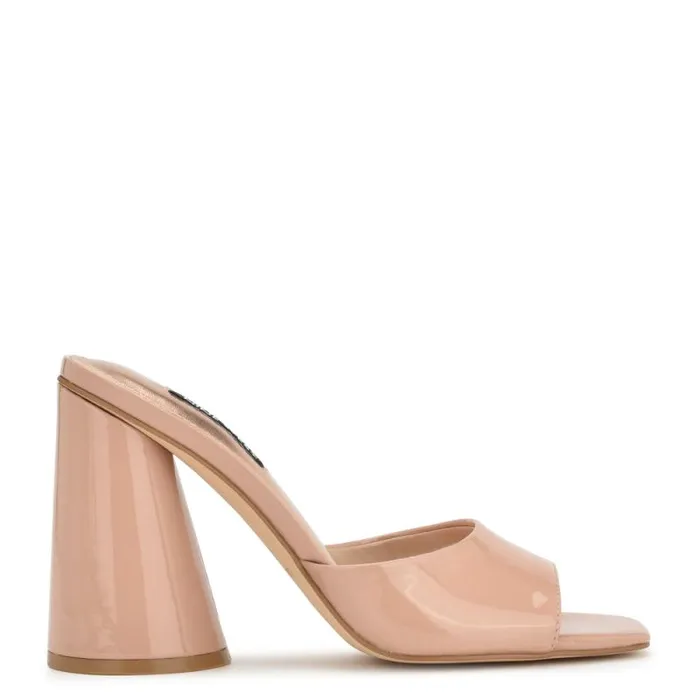 Excit Heeled Slide Sandals Barely Nude Patent Women Nine West Heels