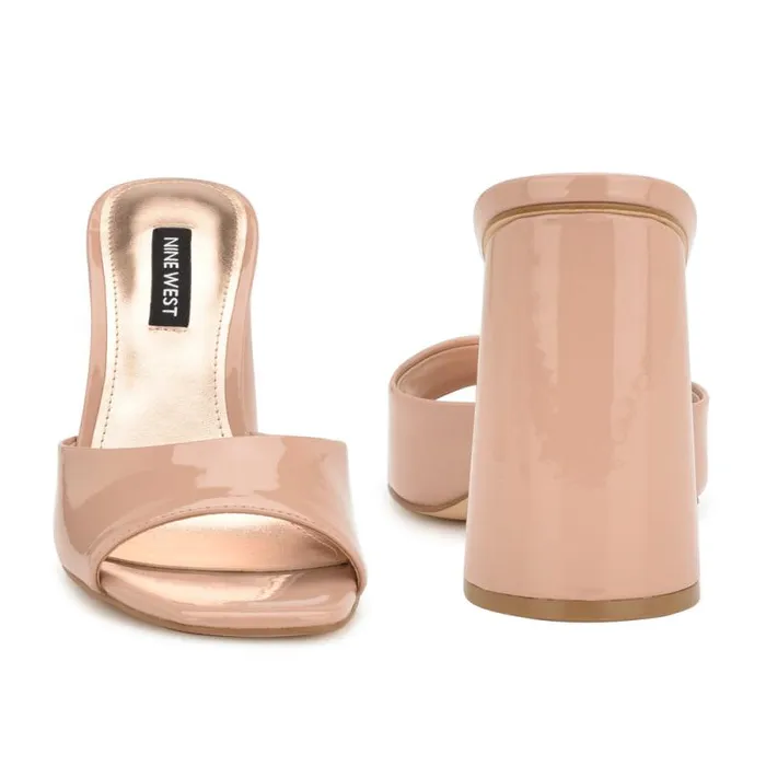 Excit Heeled Slide Sandals Barely Nude Patent Women Nine West Heels Excit Heeled Slide Sandals Barely Nude Patent Women Nine West Heels