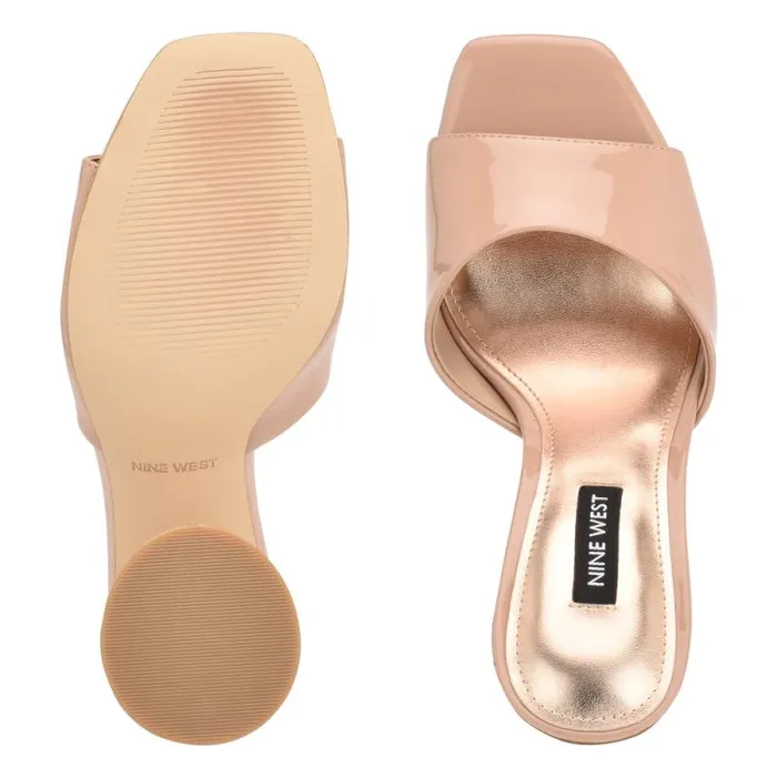 Excit Heeled Slide Sandals Barely Nude Patent Women Nine West Heels Excit Heeled Slide Sandals Barely Nude Patent Women Nine West Heels