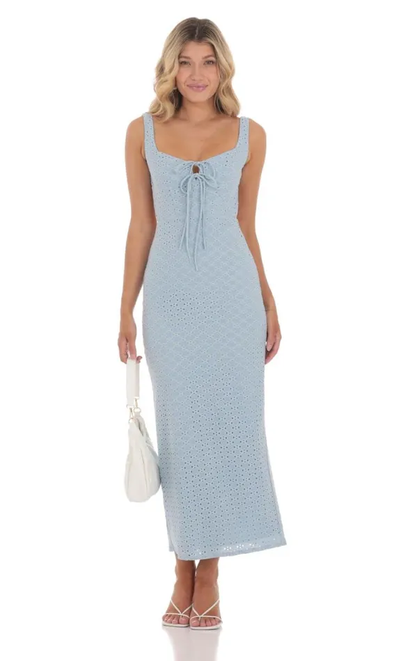 Eyelet Double Ties Maxi Dress Blue Women LUCY IN THE SKY Maxi Dresses
