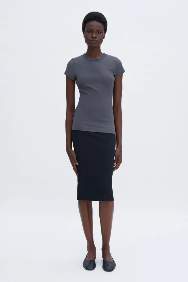 Fine Rib Tee Charcoal Grey Tops and TShirts filippak Women