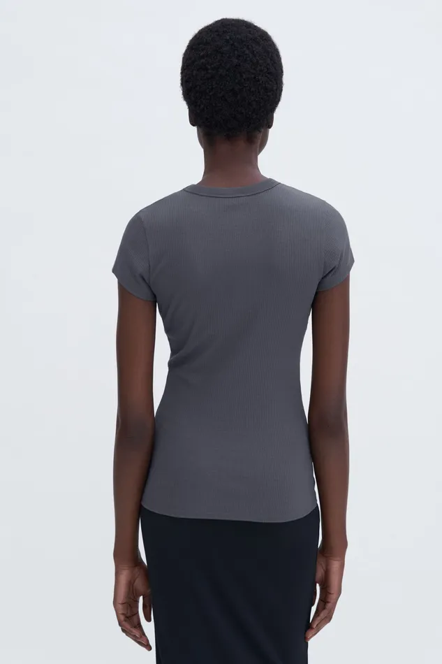Fine Rib Tee Charcoal Grey Tops and TShirts filippak Women Fine Rib Tee Charcoal Grey Tops and TShirts filippak Women