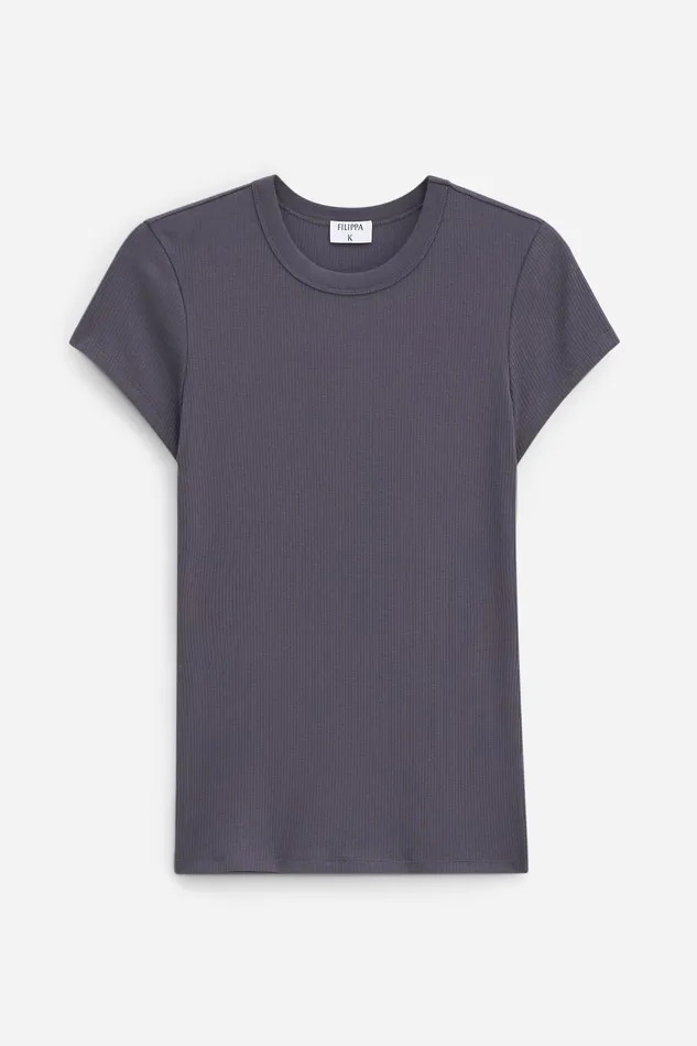 Fine Rib Tee Charcoal Grey Tops and TShirts filippak Women Fine Rib Tee Charcoal Grey Tops and TShirts filippak Women