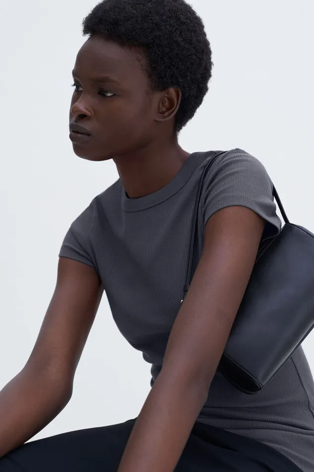 Fine Rib Tee Charcoal Grey Tops and TShirts filippak Women Fine Rib Tee Charcoal Grey Tops and TShirts filippak Women