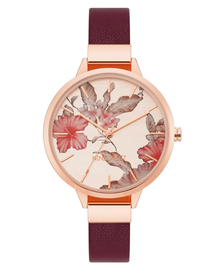 Floral Dial Strap Watch Burgundyrose Gold Women Nine West Straps